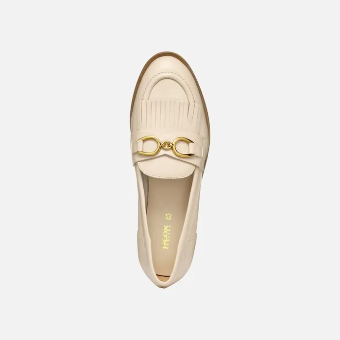 Woman Geox Loafers PROMETYA WOMAN Beige Leather Loafers Beige