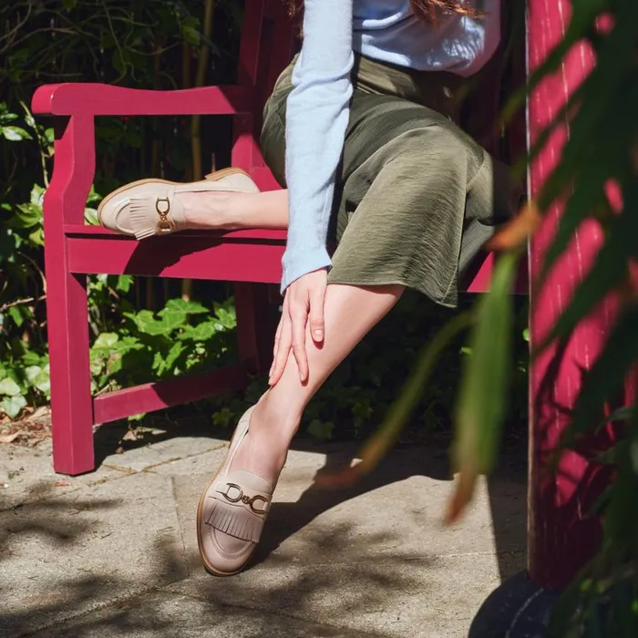Woman Geox Loafers PROMETYA WOMAN Beige Leather Loafers Beige
