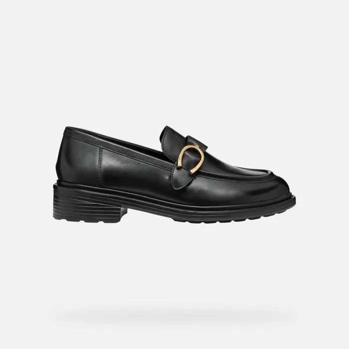 Woman Geox Loafers WALK PLEASURE WOMAN Black Leather Loafers Black