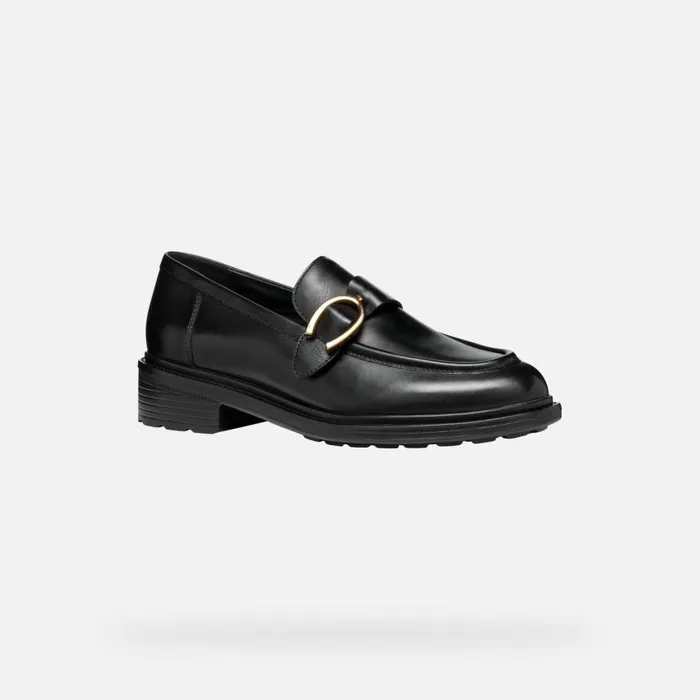 Woman Geox Loafers WALK PLEASURE WOMAN Black Leather Loafers Black