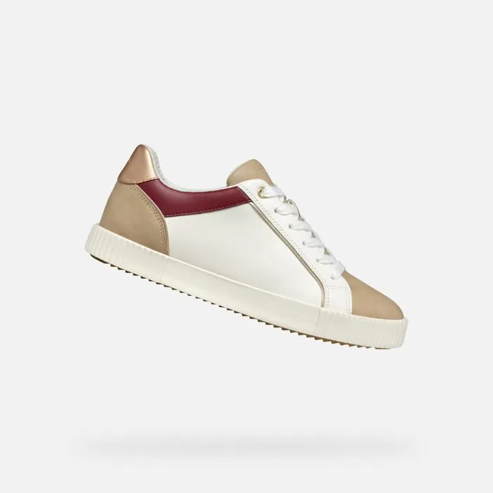 Woman Geox Sneakers BLOMIEE WOMAN Optic WhiteLight Taupe Low Top Sneakers Optic Whitelight Taupe