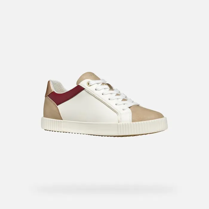 Woman Geox Sneakers BLOMIEE WOMAN Optic WhiteLight Taupe Low Top Sneakers Optic Whitelight Taupe