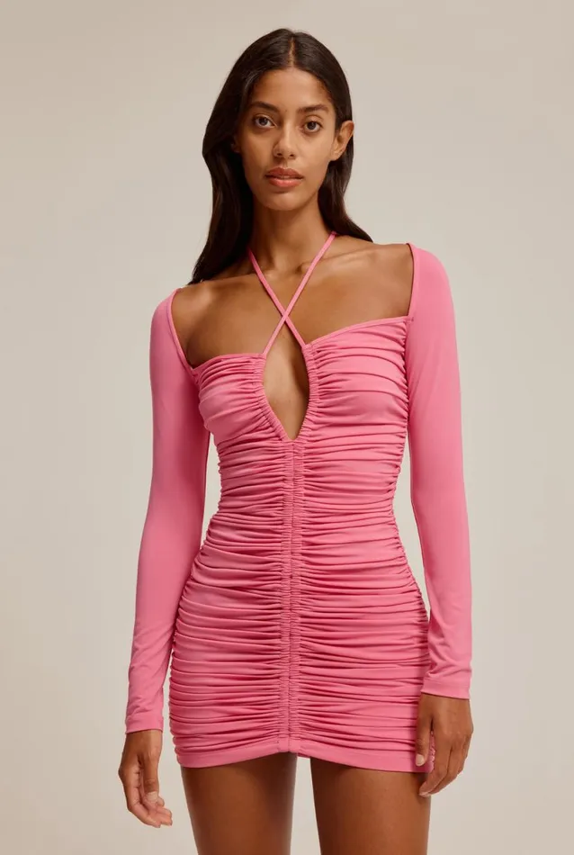 Woman Venroy Dresses Long Sleeve Ruched Jersey Mini Dress