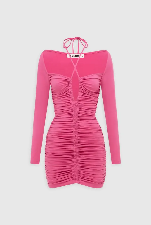 Woman Venroy Dresses Long Sleeve Ruched Jersey Mini Dress