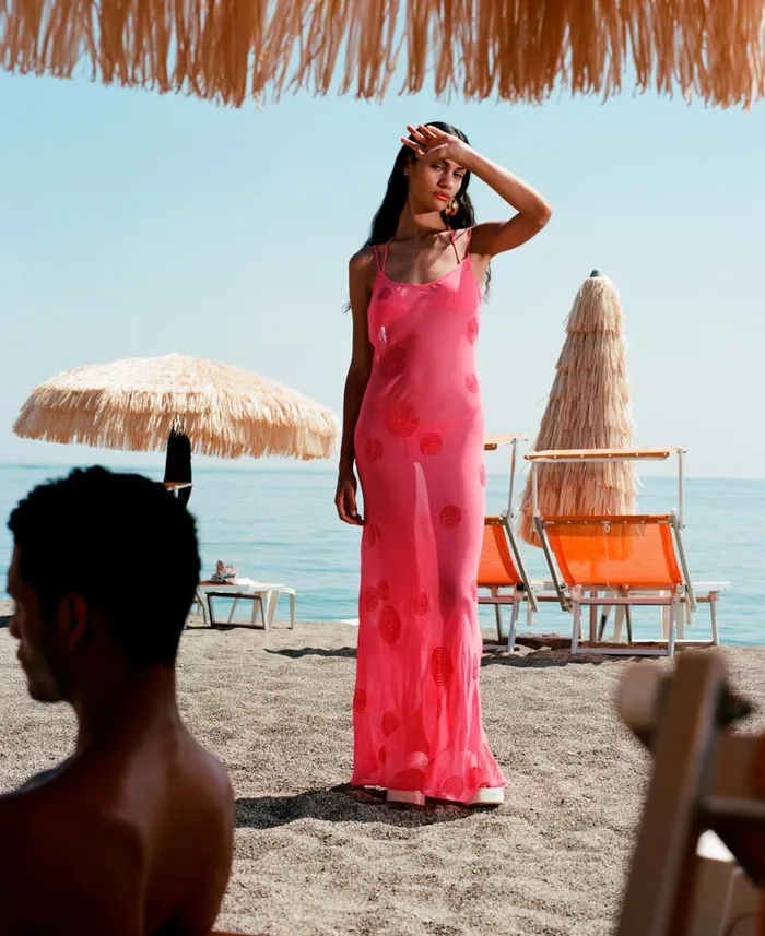 Woman Venroy Dresses Sheer Sequin Slip Dress