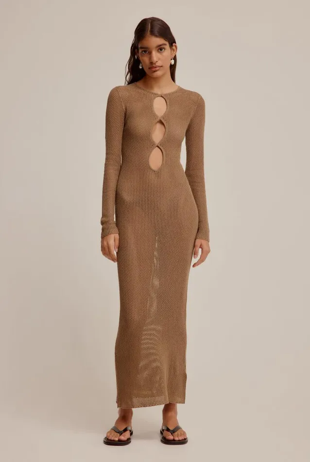 Woman Venroy Knitwear Crochet Knit Cut Out Dress