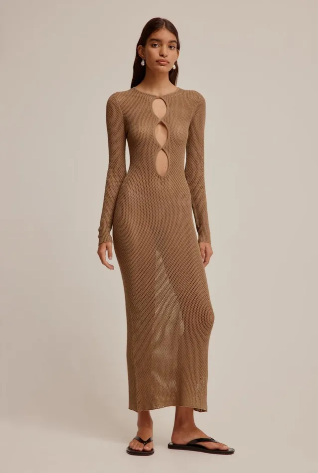 Woman Venroy Knitwear Crochet Knit Cut Out Dress