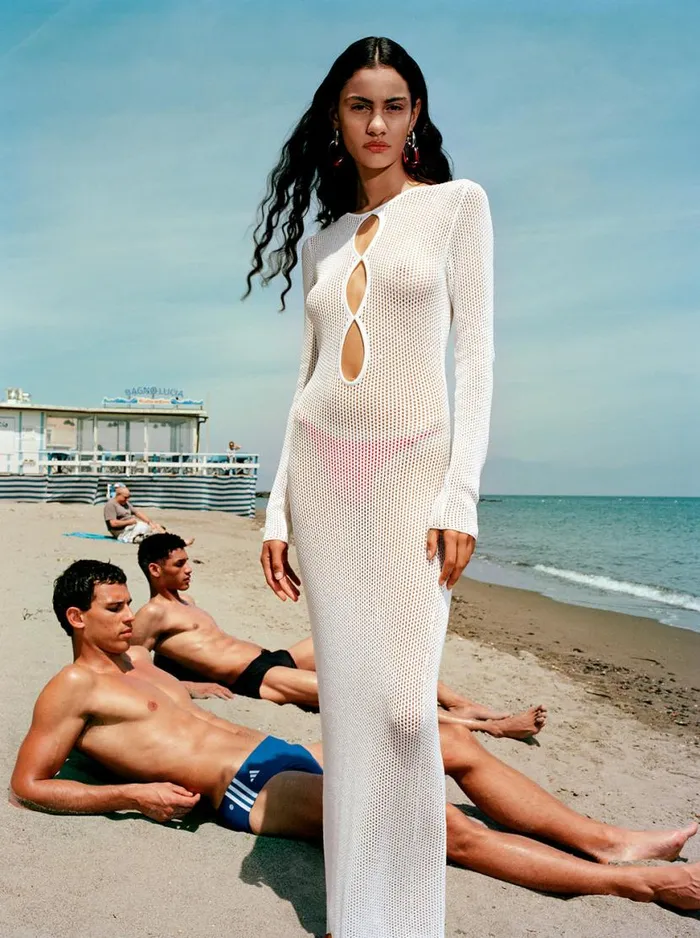 Woman Venroy Knitwear Crochet Knit Cut Out Dress