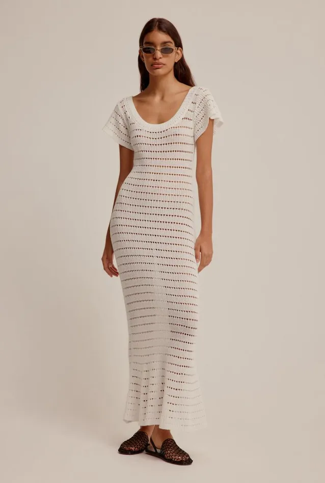 Woman Venroy Knitwear Crochet Scoop Neck Dress