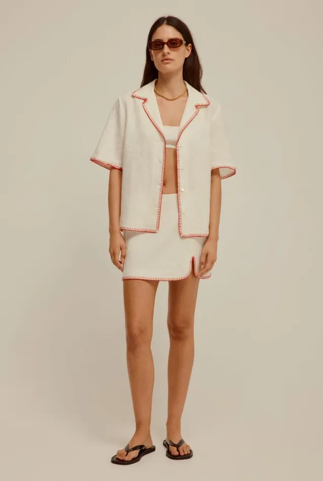 Woman Venroy Shirts Blanket Stitch Linen Shirt