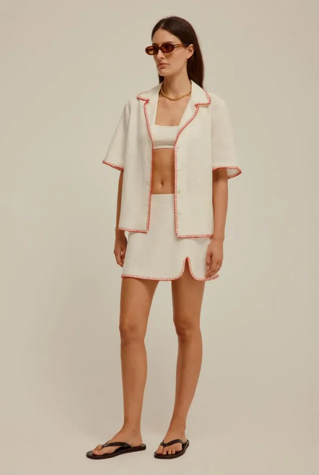 Woman Venroy Shirts Blanket Stitch Linen Shirt