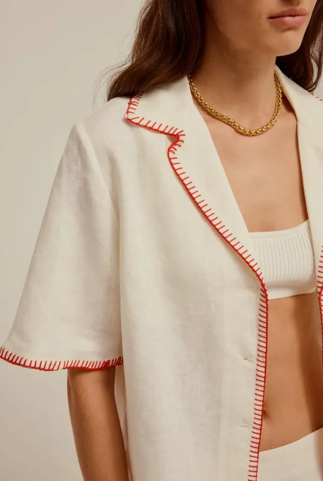 Woman Venroy Shirts Blanket Stitch Linen Shirt