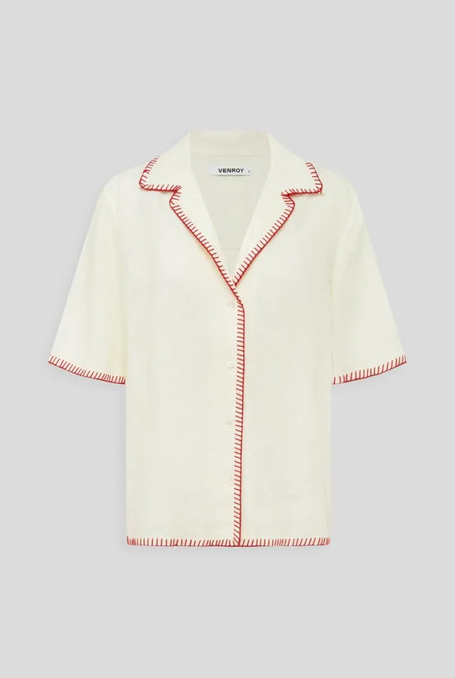 Woman Venroy Shirts Blanket Stitch Linen Shirt