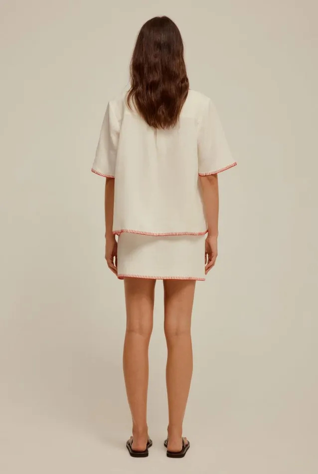 Woman Venroy Shirts Blanket Stitch Linen Shirt