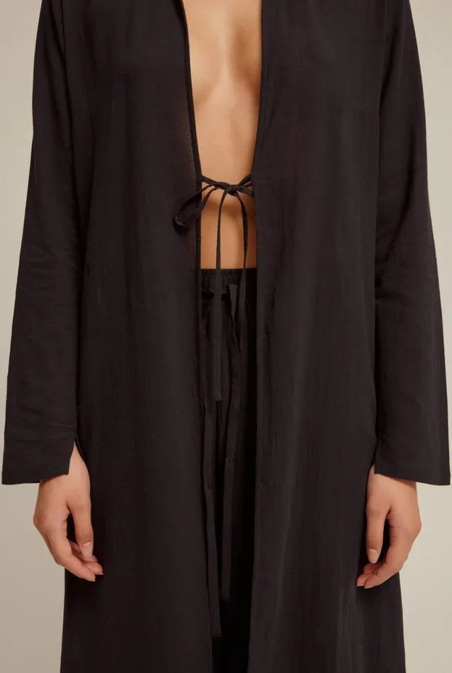 Woman Venroy Shirts Crinkle Cotton Tie Front Shirt