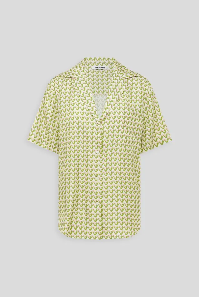 Woman Venroy Shirts Short Sleeve Silk Camp Collar Shirt