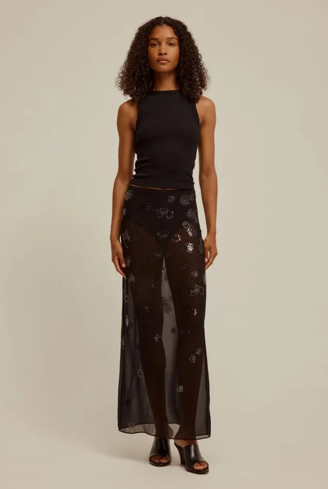 Woman Venroy Skirts Sheer Sequin Slip Skirt