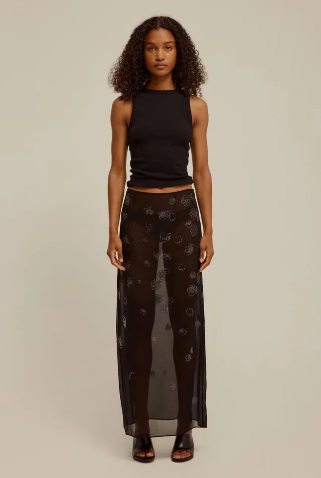Woman Venroy Skirts Sheer Sequin Slip Skirt