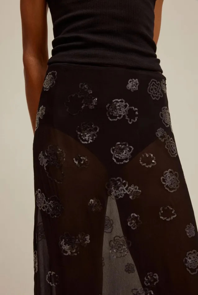 Woman Venroy Skirts Sheer Sequin Slip Skirt
