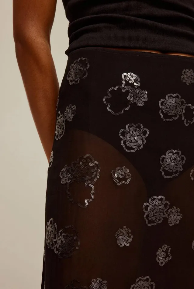 Woman Venroy Skirts Sheer Sequin Slip Skirt