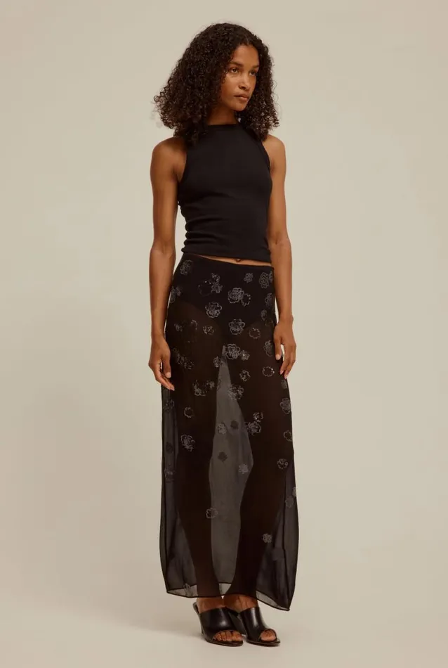 Woman Venroy Skirts Sheer Sequin Slip Skirt