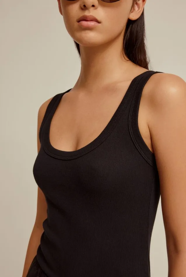 Woman Venroy TShirts and Tanks Curved Hem Jersey Rib Tank