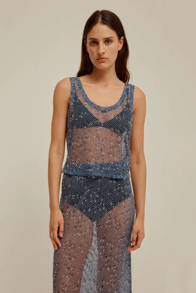 Woman Venroy Tops Mesh Crop Tank
