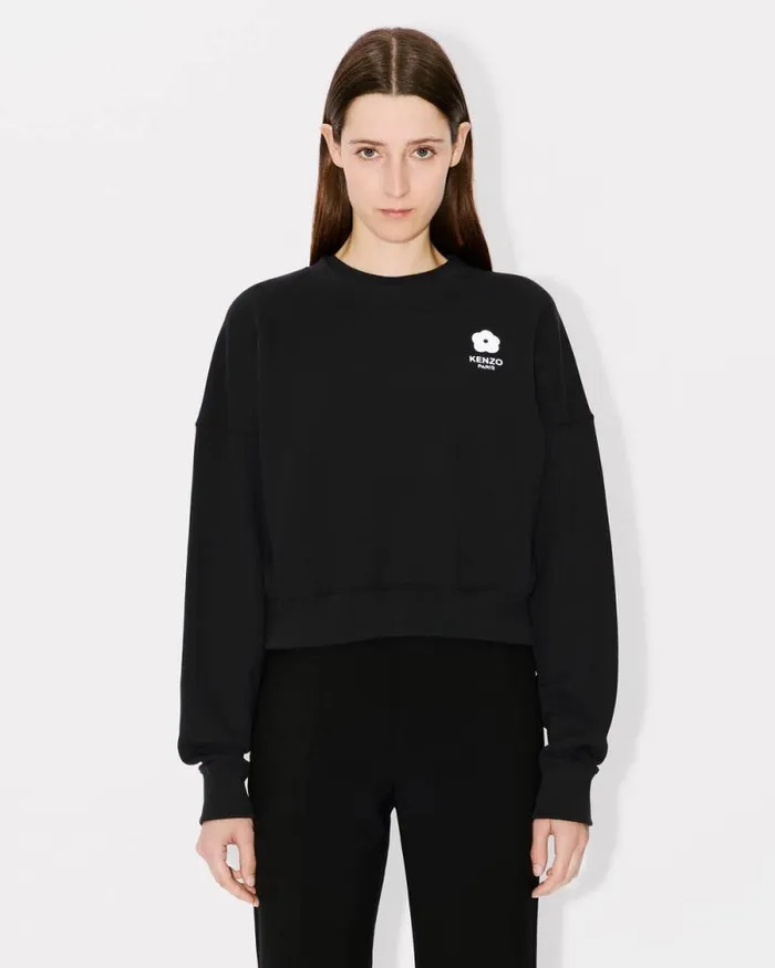 Women 039Boke 20039 Embroidered Cropped Cardigan In Cotton Black Kenzo Sweatshirts And Hoodies