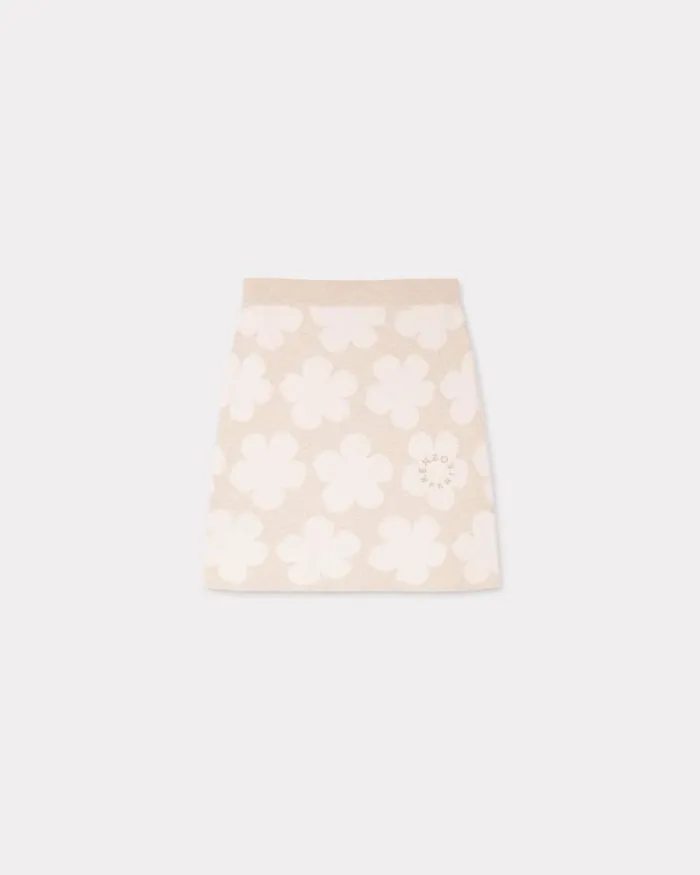 Women 039HANA Dots039 Embroidered Mini Skirt In Wool And Cotton Beige Kenzo Dresses And Skirts