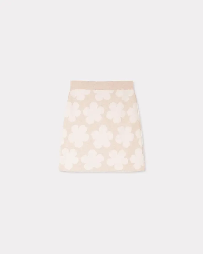 Women 039HANA Dots039 Embroidered Mini Skirt In Wool And Cotton Beige Kenzo Dresses And Skirts