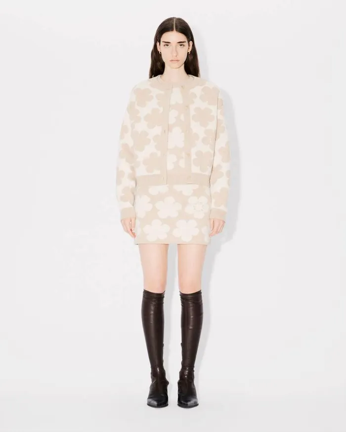 Women 039HANA Dots039 Embroidered Mini Skirt In Wool And Cotton Beige Kenzo Dresses And Skirts