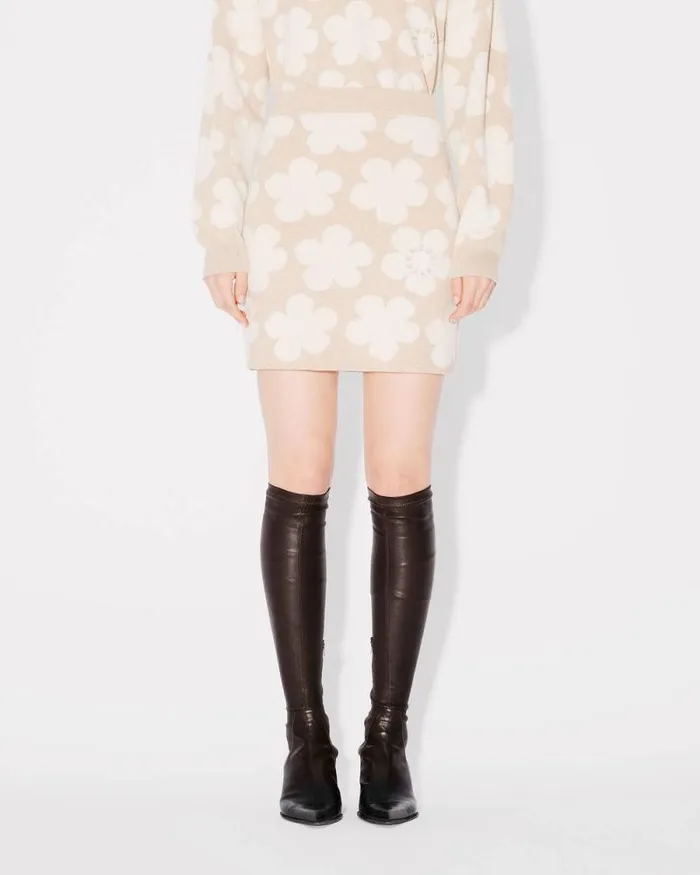Women 039HANA Dots039 Embroidered Mini Skirt In Wool And Cotton Beige Kenzo Dresses And Skirts