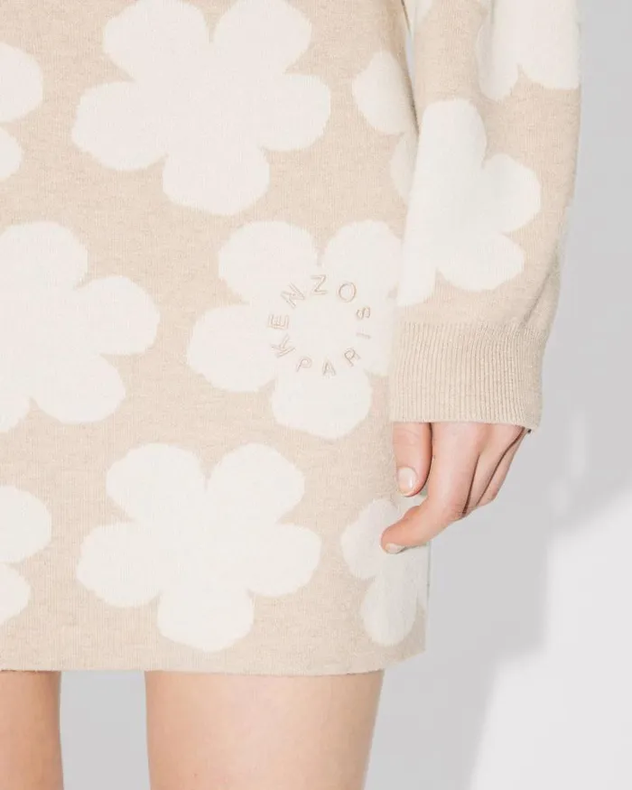 Women 039HANA Dots039 Embroidered Mini Skirt In Wool And Cotton Beige Kenzo Dresses And Skirts