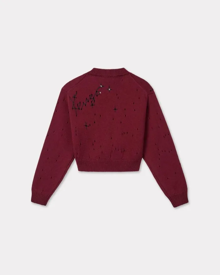 Women 039KENZO Constellation039 Embroidered Cropped Jumper Bordeaux Kenzo Sweaters And Cardigans