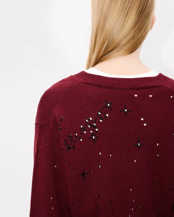 Women 039KENZO Constellation039 Embroidered Cropped Jumper Bordeaux Kenzo Sweaters And Cardigans