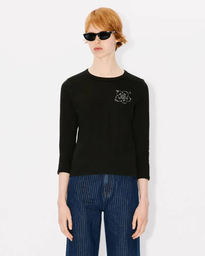 Women 039KENZO Constellation039 Long Sleeves Tshirt In Cotton Black Kenzo Tshirts And Polos
