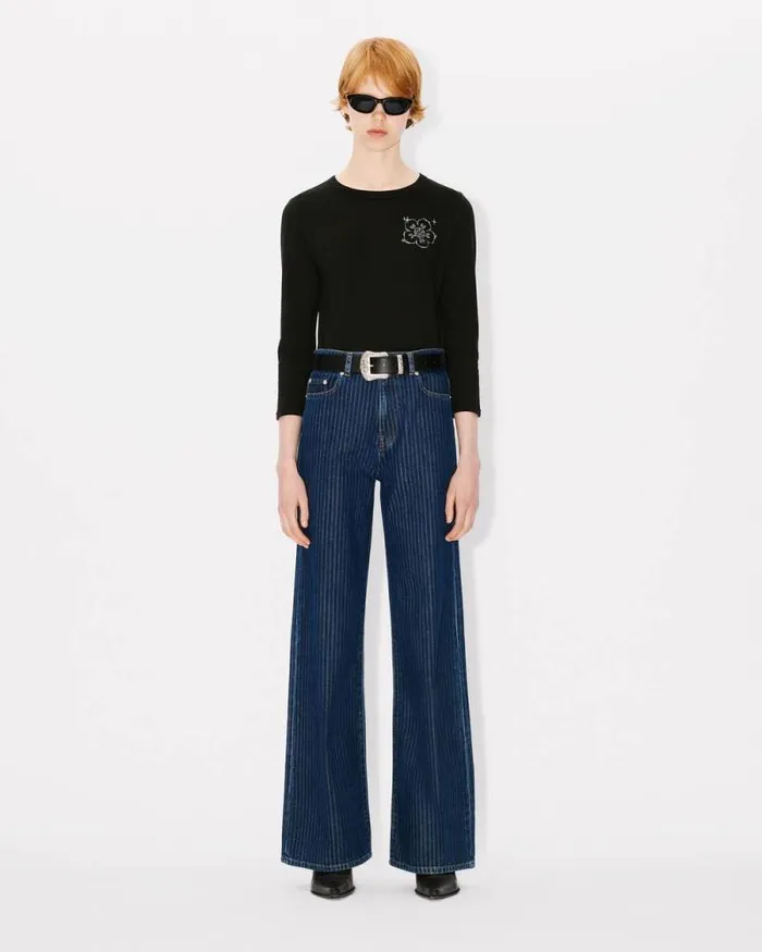 Women 039KENZO Constellation039 Long Sleeves Tshirt In Cotton Black Kenzo Tshirts And Polos