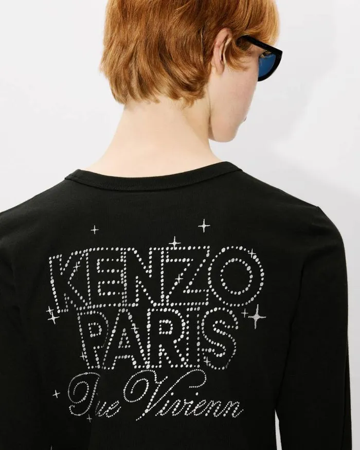 Women 039KENZO Constellation039 Long Sleeves Tshirt In Cotton Black Kenzo Tshirts And Polos