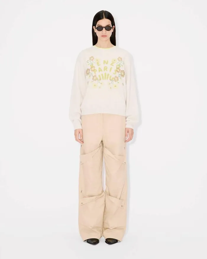 Women 039KENZO Jungle Flower039 Embroidered Wool Jumper Off White Kenzo Sweaters And Cardigans