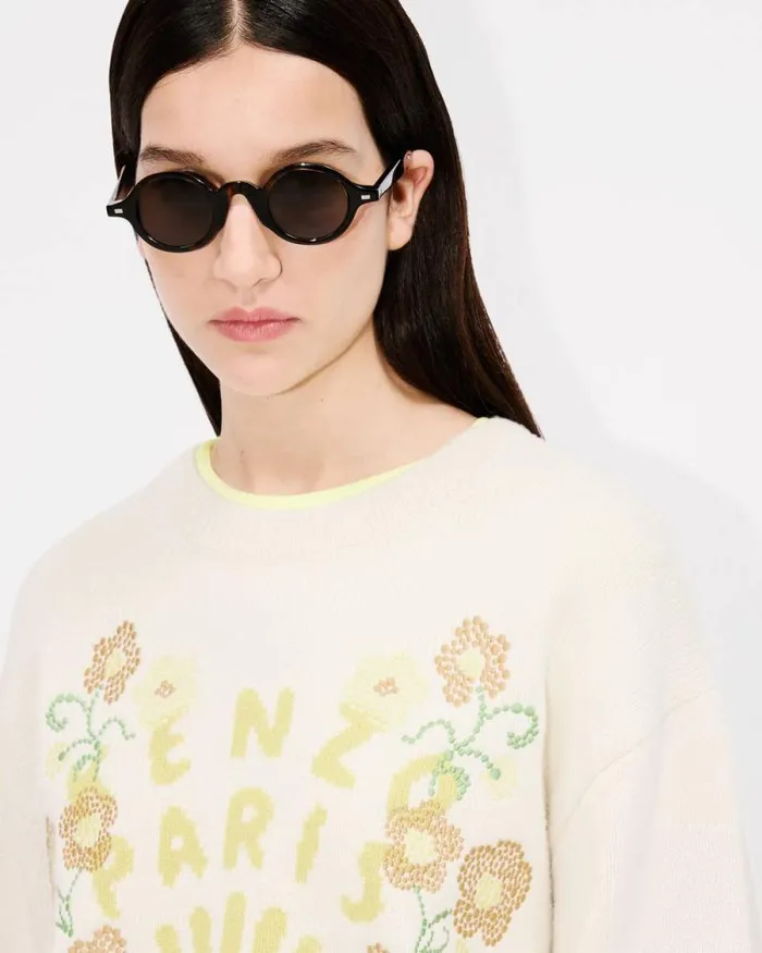 Women 039KENZO Jungle Flower039 Embroidered Wool Jumper Off White Kenzo Sweaters And Cardigans