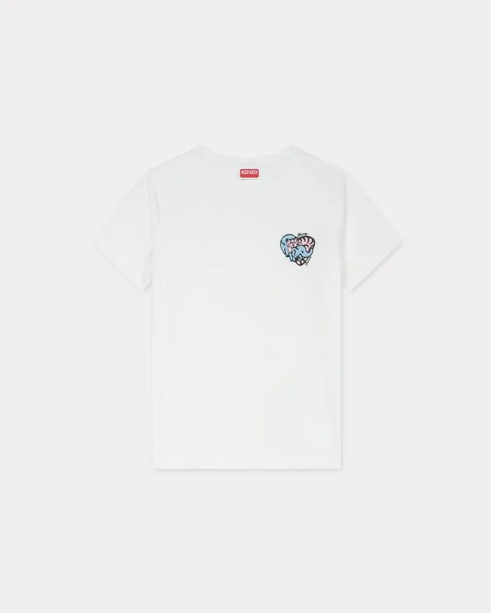 Women 039KENZO Jungle Heart039 Embroidered Tshirt In Cotton Off White Kenzo Tshirts And Polos Women 039KENZO Jungle Heart039 Embroidered Tshirt In Cotton Off White Kenzo Tshirts And Polos