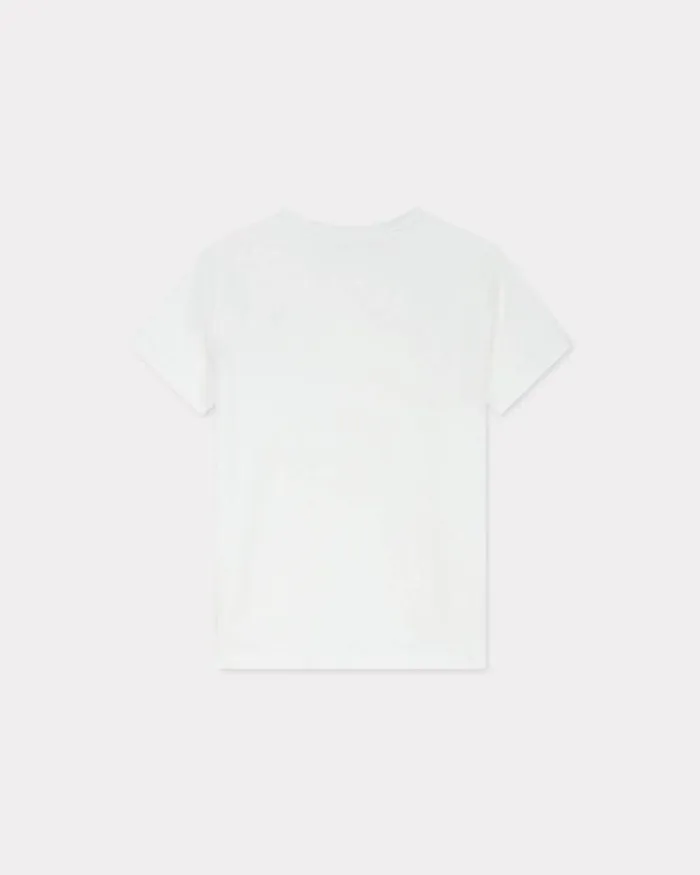 Women 039KENZO Jungle Heart039 Embroidered Tshirt In Cotton Off White Kenzo Tshirts And Polos