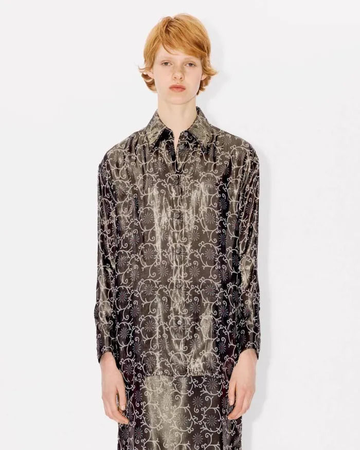 Women 039KENZO Marguerite039 Oversized Shirt Blue Black Kenzo Shirts And Tops