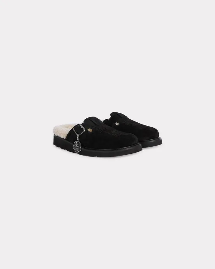 Women 039KENZO Matto039 Clogs In Suede Leather Black Kenzo Mules And Espadrilles