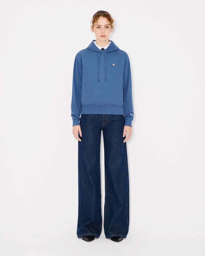 Women 039KENZO Pop039 Embroidered Hoodie In Cotton Blue Kenzo Sweatshirts And Hoodies
