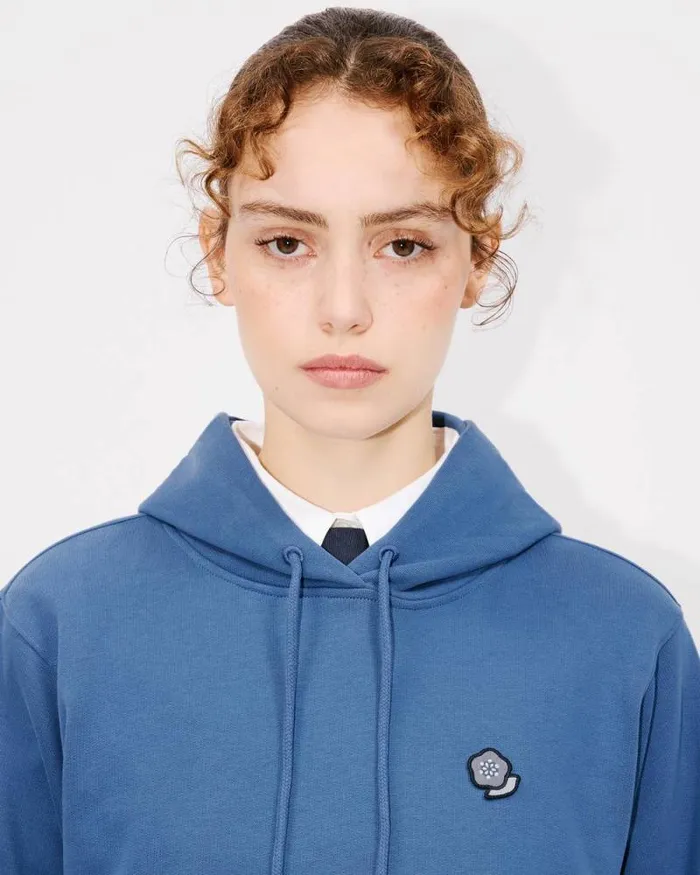 Women 039KENZO Pop039 Embroidered Hoodie In Cotton Blue Kenzo Sweatshirts And Hoodies