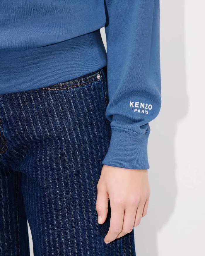 Women 039KENZO Pop039 Embroidered Hoodie In Cotton Blue Kenzo Sweatshirts And Hoodies