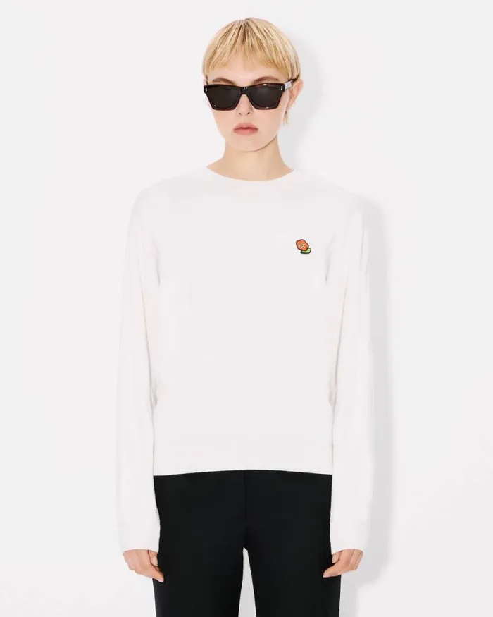 Women 039KENZO Pop039 Embroidered Jumper In Merino Wool Off White Kenzo Sweaters And Cardigans
