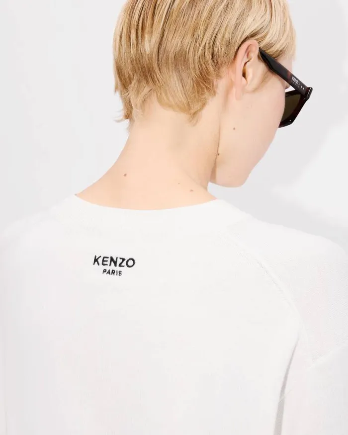 Women 039KENZO Pop039 Embroidered Jumper In Merino Wool Off White Kenzo Sweaters And Cardigans