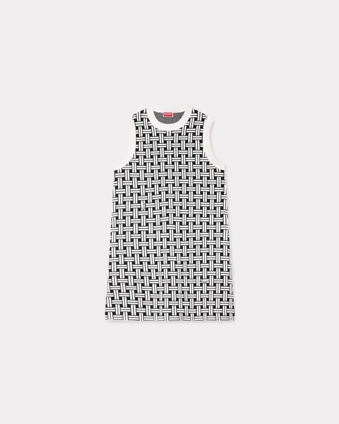 Women 039KENZO Weave039 Jacquard Dress In Cotton And Wool Off White Kenzo Dresses And Skirts